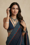 Mitti Ke Rang ~ Ajrakh Printed Cotton Saree in Dark Blue
