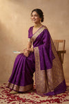 Ganga Ghat ~ Banarasi Handwoven Pure Soft Katan Silk Saree In Purple
