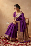 Ganga Ghat ~ Banarasi Handwoven Pure Soft Katan Silk Saree In Purple