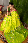 Aranya ~ Pure Silk Handloom Baro Panja Border Paithani with Revival Asawali Pallu in Lime Green
