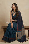Mitti Ke Rang ~ Ajrakh Printed Cotton Saree in Dark Blue