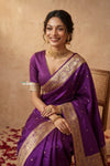 Ganga Ghat ~ Banarasi Handwoven Pure Soft Katan Silk Saree In Purple