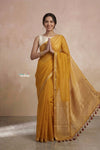 Ganga Ghat ~ Banarasi Handwoven Pure Silk Banarasi Organza Saree in Yellow
