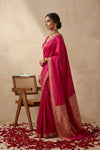 Ganga Ghat ~ Banarasi Handwoven Pure Soft Katan Silk Saree In Cyan Pink