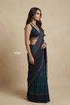 Mitti Ke Rang ~ Ajrakh Printed Cotton Saree in Dark Blue