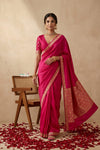 Ganga Ghat ~ Banarasi Handwoven Pure Soft Katan Silk Saree In Cyan Pink