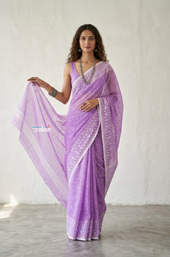 Latika ~ Pure Handwoven Jamdani Mul Cotton Saree in Lavender