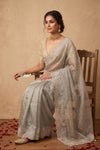Ganga Ghat  ~ Banarasi Organza Saree with Handcrafted Beadwork In Bluish Grey