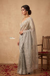 Ganga Ghat  ~ Banarasi Organza Saree with Handcrafted Beadwork In Bluish Grey
