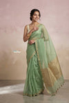 Ganga Ghat ~ Banarasi Handwoven Pure Silk Banarasi Organza Saree in Sea Green