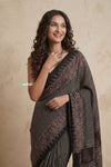 Mitti Ke Rang ~ Ajrakh Printed Cotton Saree in Black Stripes