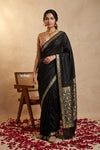 Ganga Ghat ~ Banarasi Handwoven Pure Soft Katan Silk Saree In Black
