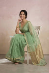 Ganga Ghat ~ Banarasi Handwoven Pure Silk Banarasi Organza Saree in Sea Green