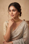 Ganga Ghat  ~ Banarasi Organza Saree with Handcrafted Beadwork In Bluish Grey