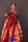 Aranya ~  Chandrakor! Pure Silk Handloom Paithani with Peacock Pallu in Maroon