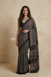 Mitti Ke Rang ~ Ajrakh Printed Cotton Saree in Black Stripes
