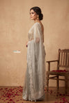 Ganga Ghat  ~ Banarasi Organza Saree with Handcrafted Beadwork In Bluish Grey