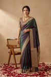 Ganga Ghat ~ Banarasi Handwoven Pure Soft Katan Silk Saree In Dual Tone Green Blue