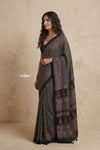 Mitti Ke Rang ~ Ajrakh Printed Cotton Saree in Black Stripes