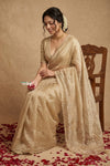 Ganga Ghat  ~ Banarasi Organza Saree with Handcrafted Beadwork In Stale Ivory