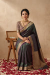 Ganga Ghat ~ Banarasi Handwoven Pure Soft Katan Silk Saree In Dual Tone Green Blue