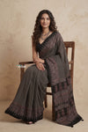 Mitti Ke Rang ~ Ajrakh Printed Cotton Saree in Black Stripes
