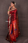 Aranya ~  Chandrakor! Pure Silk Handloom Paithani with Peacock Pallu in Maroon