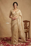 Ganga Ghat  ~ Banarasi Organza Saree with Handcrafted Beadwork In Stale Ivory