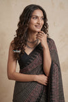Mitti Ke Rang ~ Ajrakh Printed Cotton Saree in Black Stripes