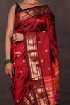 Aranya ~  Chandrakor! Pure Silk Handloom Paithani with Peacock Pallu in Maroon