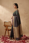 Ganga Ghat ~ Banarasi Handwoven Pure Soft Katan Silk Saree In Dual Tone Green Blue
