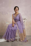 Ganga Ghat ~ Banarasi Handwoven Pure Silk Banarasi Organza Saree in Lilac