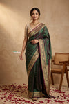 Ganga Ghat ~ Banarasi Handwoven Pure Soft Katan Silk Saree In Dual Tone Green Red
