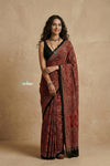 Mitti Ke Rang ~ Ajrakh Printed Cotton Saree in Rust