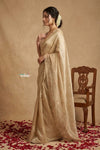 Ganga Ghat  ~ Banarasi Organza Saree with Handcrafted Beadwork In Stale Ivory