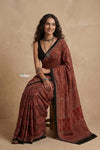 Mitti Ke Rang ~ Ajrakh Printed Cotton Saree in Rust