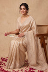 Ganga Ghat ~ Banarasi Organza Saree with Handcrafted Beadwork In Ivory