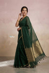 Ganga Ghat ~ Banarasi Handwoven Pure Silk Banarasi Organza Saree in Dark Green