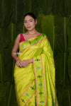 Aranya ~ Pure Silk Handloom Baro Panja Border Paithani with Revival Asawali Pallu in Lime Green