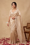 Ganga Ghat ~ Banarasi Organza Saree with Handcrafted Beadwork In Ivory