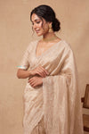 Ganga Ghat ~ Banarasi Organza Saree with Handcrafted Beadwork In Ivory