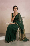 Ganga Ghat ~ Banarasi Handwoven Pure Silk Banarasi Organza Saree in Dark Green