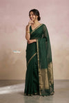 Ganga Ghat ~ Banarasi Handwoven Pure Silk Banarasi Organza Saree in Dark Green