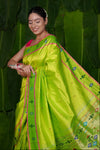 Aranya ~ Pure Silk Handloom Baro Panja Border Paithani with Revival Asawali Pallu in Lime Green