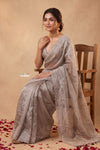 Ganga Ghat  ~ Banarasi Organza Saree with Handcrafted Beadwork In Cloud Grey