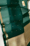 Ganga Ghat ~ Banarasi Handwoven Pure Silk Banarasi Organza Saree in Dark Green