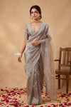Ganga Ghat  ~ Banarasi Organza Saree with Handcrafted Beadwork In Cloud Grey
