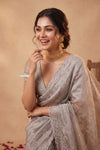 Ganga Ghat  ~ Banarasi Organza Saree with Handcrafted Beadwork In Cloud Grey