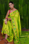 Aranya ~ Pure Silk Handloom Baro Panja Border Paithani with Revival Asawali Pallu in Lime Green