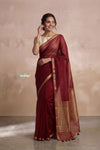 Ganga Ghat ~ Banarasi Handwoven Pure Silk Banarasi Organza Saree in Maroon